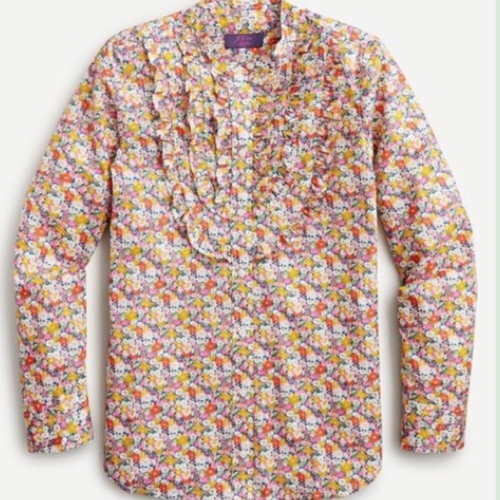 J.Crew Band-collar ruffle-front shirt in Liberty® Libby floral